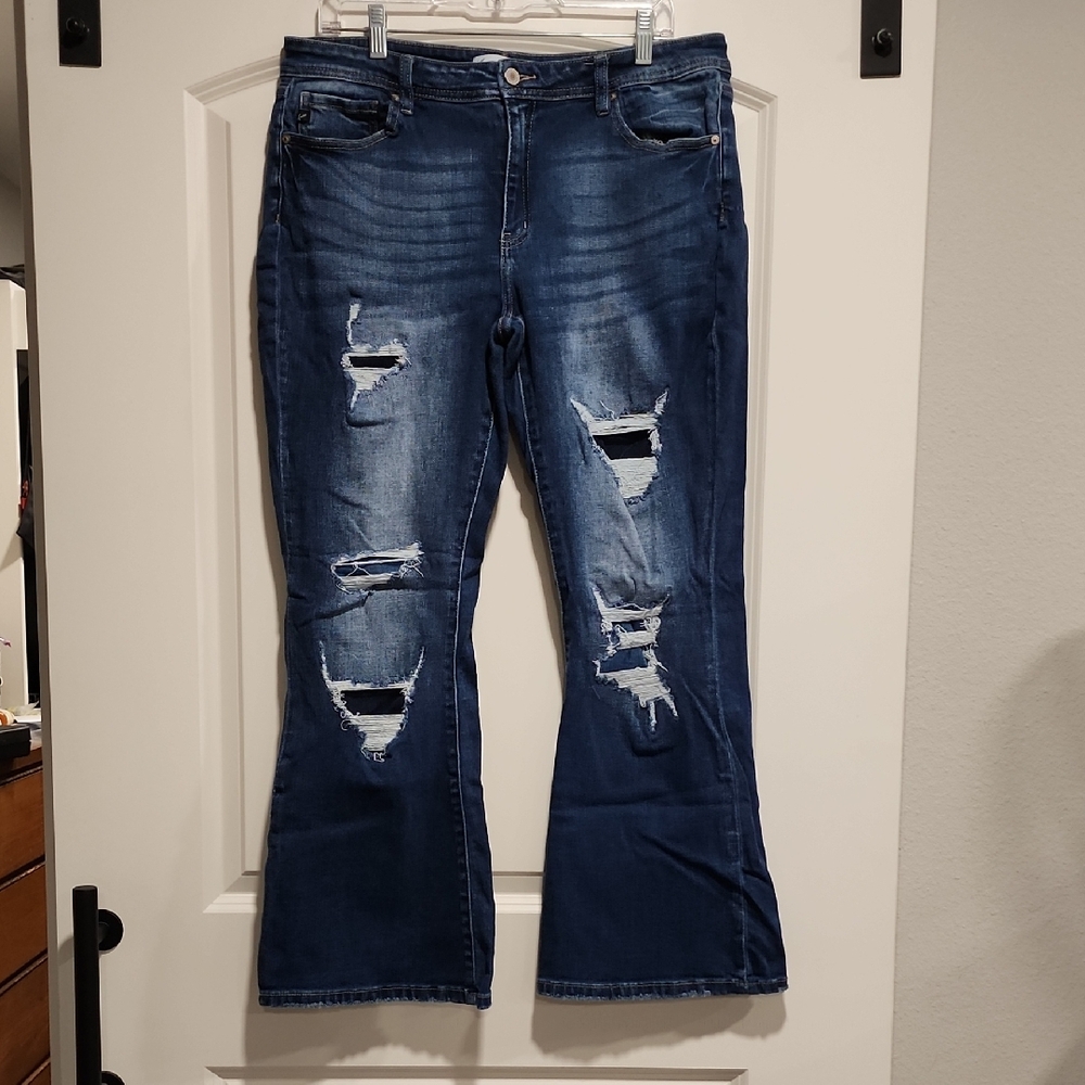 KanCan Blue Flare Wide Leg Jeans Distressed
